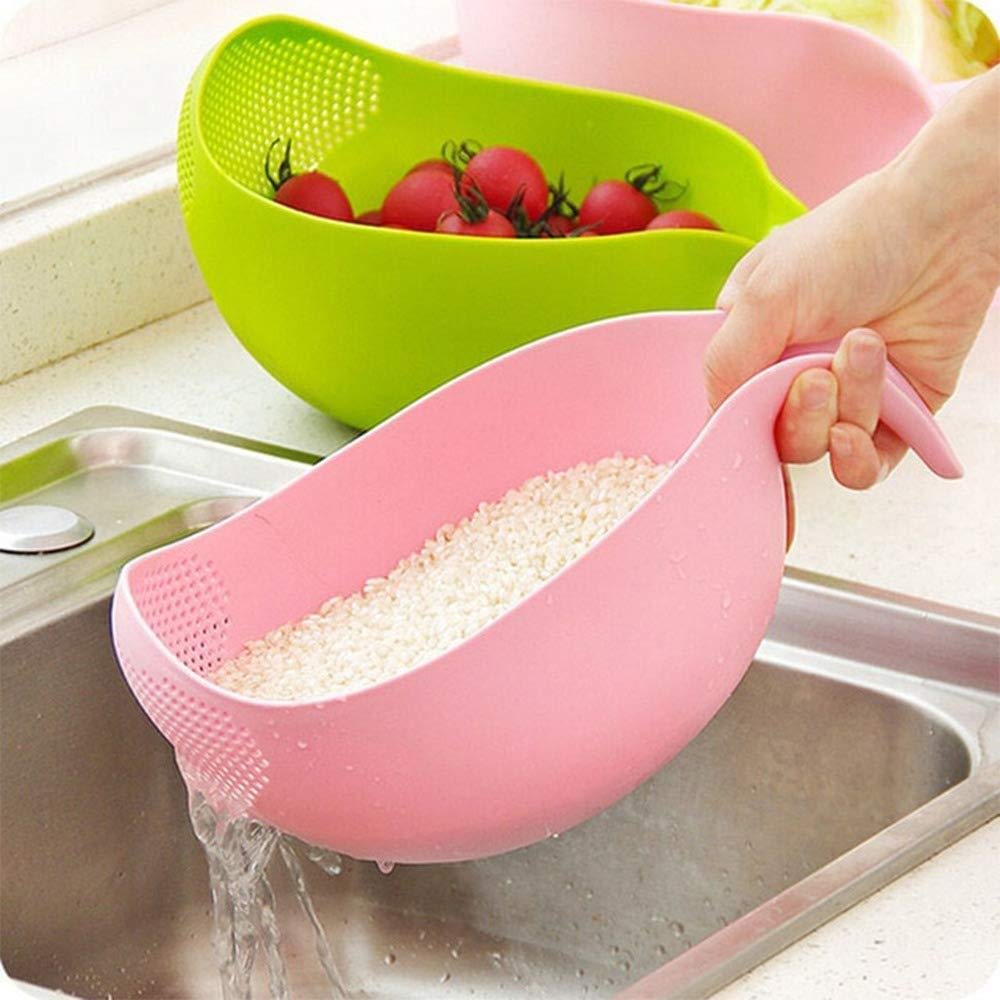 Drain Basket with Handle for Rice Cleaning, Fruits, Vegetables, Dhal etc ( Random Colors )