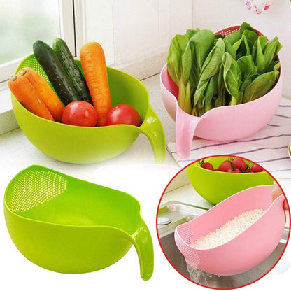 Drain Basket with Handle for Rice Cleaning, Fruits, Vegetables, Dhal etc ( Random Colors )