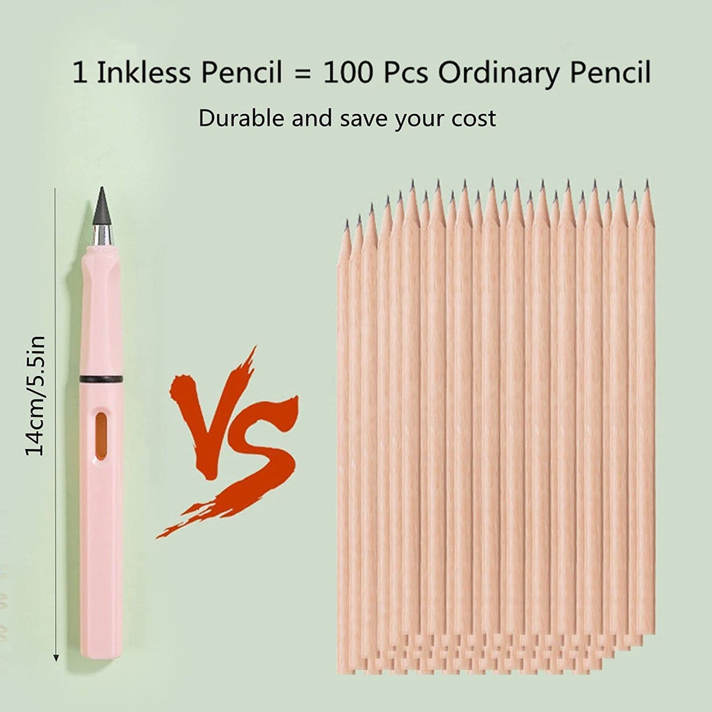 2 pcs of 2-in-1 Everlasting Magic Reusable Metal Nib Pencil with Replaceable Eraser (Random Colors)