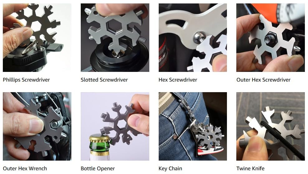 Portable 18 in 1 Snowflake Multi-Tool, Snowflake Bottle Opener Flat Screwdriver Kit Wrench