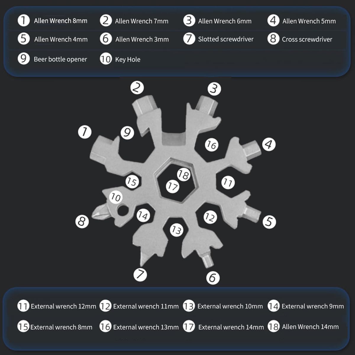 Portable 18 in 1 Snowflake Multi-Tool, Snowflake Bottle Opener Flat Screwdriver Kit Wrench