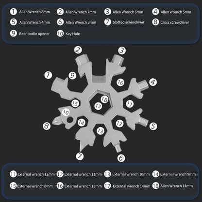 Portable 18 in 1 Snowflake Multi-Tool, Snowflake Bottle Opener Flat Screwdriver Kit Wrench