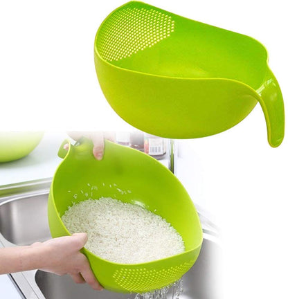 Drain Basket with Handle for Rice Cleaning, Fruits, Vegetables, Dhal etc ( Random Colors )