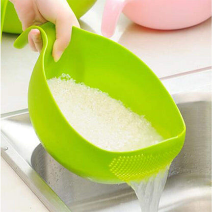 Drain Basket with Handle for Rice Cleaning, Fruits, Vegetables, Dhal etc ( Random Colors )