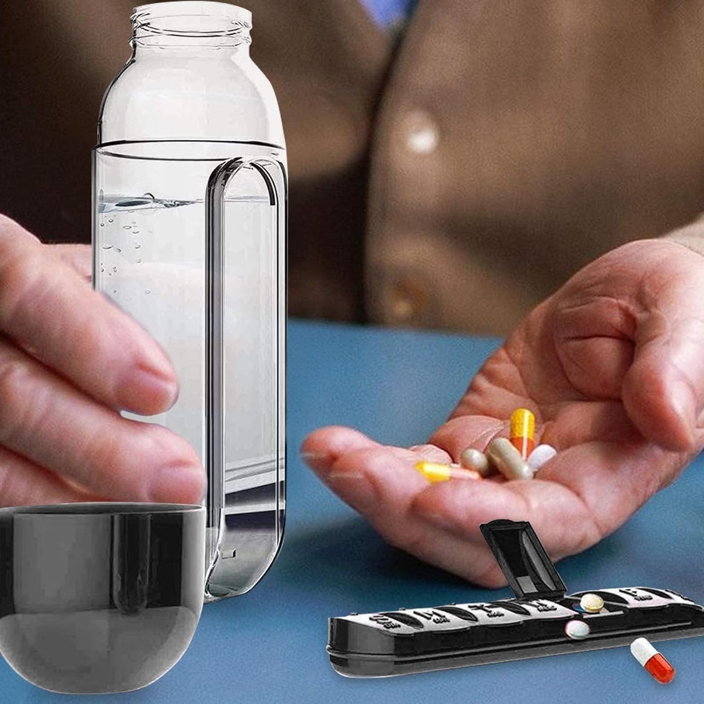 2 in 1 water bottle with pills box