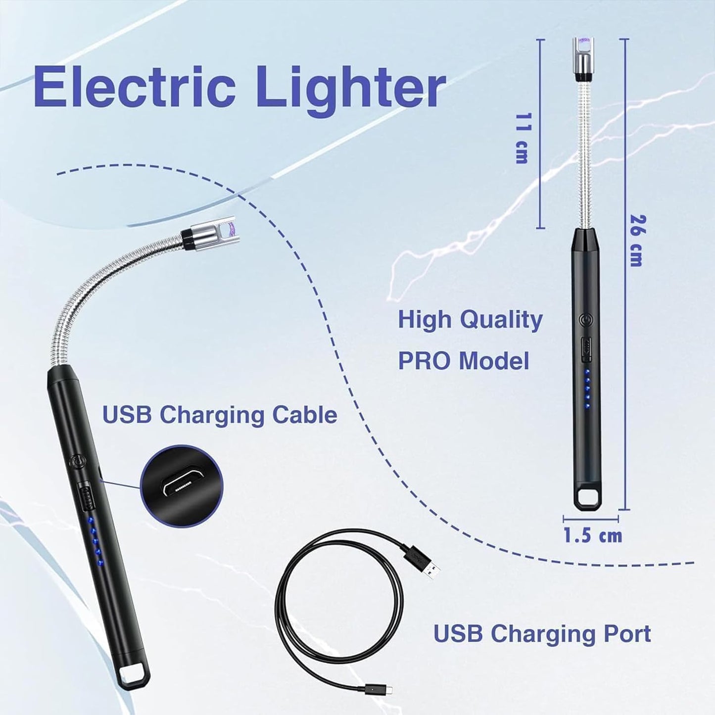 Electric rechargeable USB flameless lighter